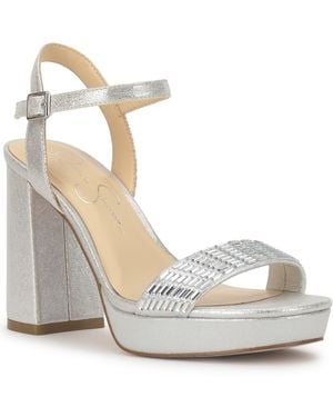 Jessica Simpson Skilia Platform Block Heel Rhinestone Sandals - White