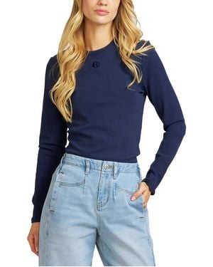 Elle Collection Embroidered Ribbed-knit Long-sleeve T-shirt - Blue
