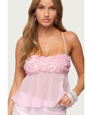 Edikted Vella Sequin Sheer Chiffon Top - Purple