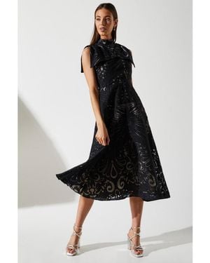 Coast Bow Sleeve Jacquard Dress - Black