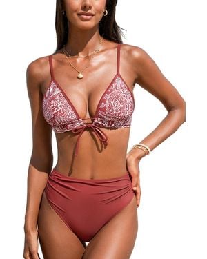 CUPSHE Soft Front Tie Triangle High Waist Bikini Set - Red