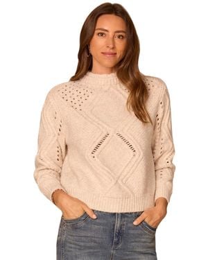 Democracy Double-layered Cable-knit Mock-neck Sweater - Natural
