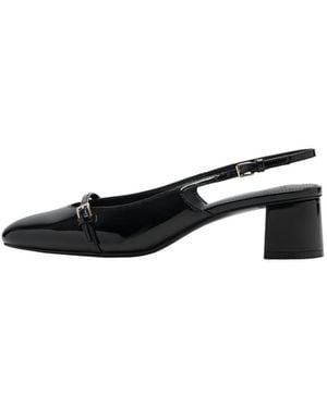 Mango Block Heel Slingback Faux Leather Pumps - Black