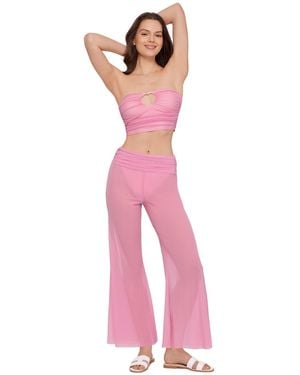 Steve Madden Mesh Wide-leg Swim Cover-up Pants - Pink