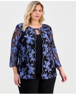 Alex Evenings Plus Size Layered-look Embroidered Top - Blue