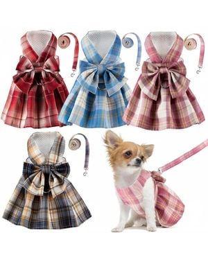 Aronkl 4 Cute Plaid Dog Dress Set - Red