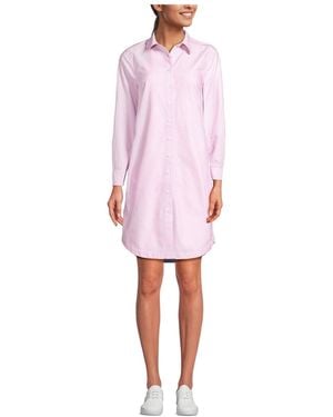 Lands' End Oxford Long Sleeve Button Front Shirt Dress - Pink