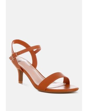 Rag & Co Tomari Pin Buckle Kitten Heel Sandals - Brown