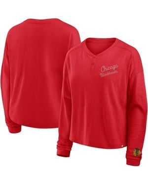 Fanatics Chicago Blackhawks Oversized All Out Effort Long Sleeve Henley T-shirt - Red