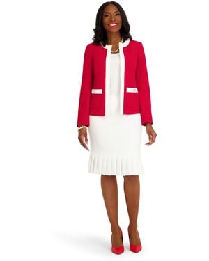Kasper Pull-on Pleated Hem Skirt - Red