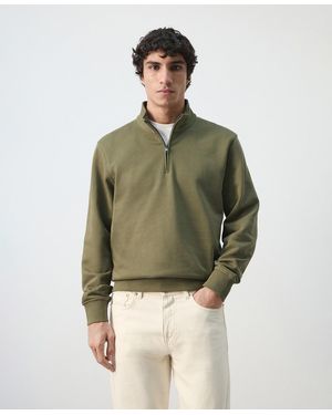 Mango Cotton Zip-neck Sweatshirt - Green