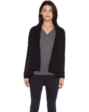 Jennie Liu 100% Pure Cashmere 4-ply Cable-knit Drape-front Open Cardigan Sweater - Black