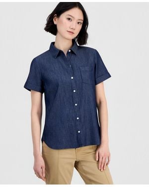 Nautica Chambray Camp Shirt - Blue