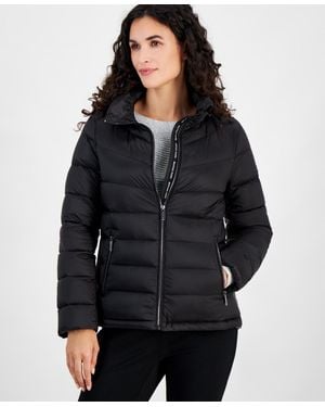 Michael Kors Michael Hooded Shine Packable Down Puffer Coat - Blue