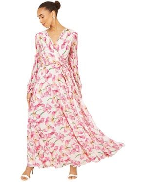 Yumi' Orchid Floral Pleated Wrap Maxi Dress - Pink