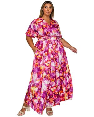 L I V D Plus Size Minoa Floral Empire Waist Dress - Red