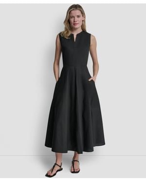 DKNY Sleeveless V-neck Midi Dress - Black