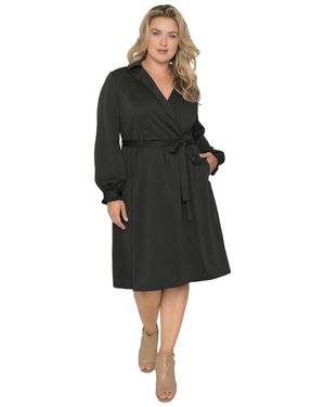 Standards & Practices Lapel Collar Crepe Wrap Dress - Black