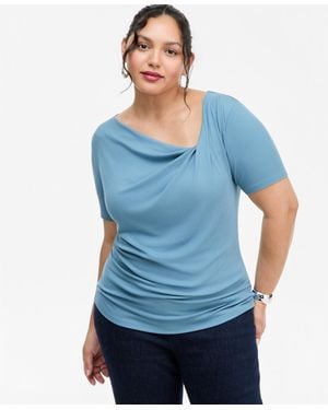 INC International Concepts Plus Size Asymmetric Neck Short-sleeve Top - Blue