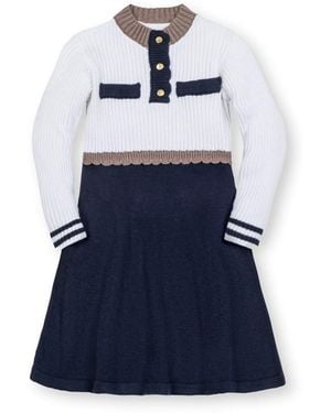Hope & Henry Big Girls Organic Mock Neck Henley Sweater Dress - Blue