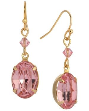 2028 Gold Tone Oval Crystal Earrings - Pink