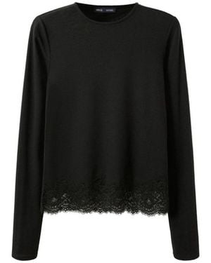 Mango Lace Trim Long-sleeve Crewneck T-shirt - Black