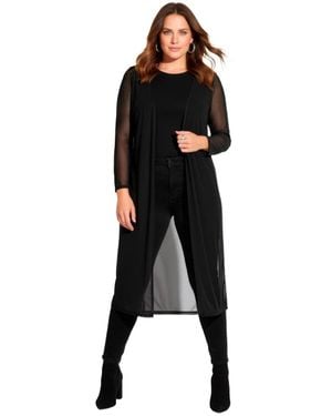 Avenue Plus Size Long Sleeve Mesh Duster - Black