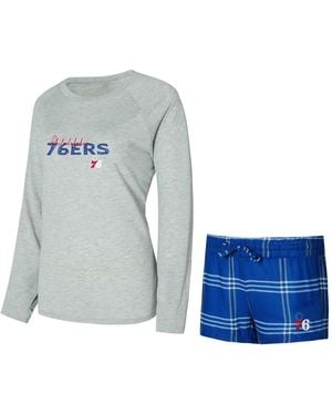Concepts Sport Philadelphia 76ers Petition Long Sleeve Top And Shorts Set - Blue