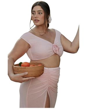 Eloquii Plus Size Plus Off The Shoulder Rosette Top - Brown