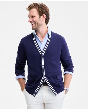 Club Room Long Sleeve Elbow Patch Cardigan Sweater - Blue