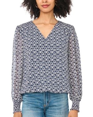 SAM & JESS Long-sleeve V-neck Chiffon Blouse - Blue