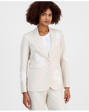 Anne Klein Linen-blend One-button Embroidered Blazer - White