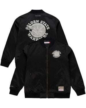 Mitchell & Ness Golden State Warriors Chrome Satin Bomber Full-zip Jacket - Black