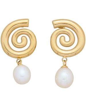 st. Moran Tarnish-resistant Natural Freshwater Imitation Pearl Swirl Statement Athena Earring - Metallic