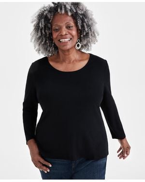 Style & Co. Plus Size Scoop-neck Long-sleeve Top - Black