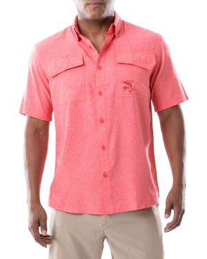 Guy Harvey Short Sleeve Heathered Fishing Shirt - Pink