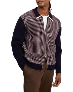 Ted Baker Mescal Waffle-knit Zip-front Merino Wool-blend Jacket - Blue