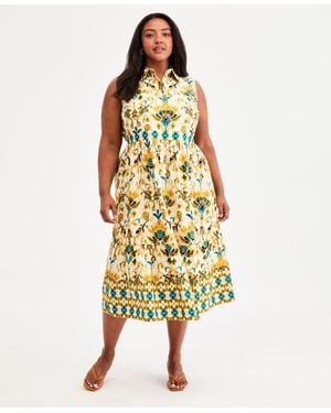Kasper Plus Size Sleeveless Collared Midi Tiered Dress - Yellow