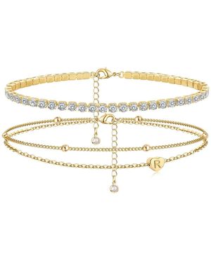 Gnuadz Initial Anklet Heart Cz Bead Layered - Metallic