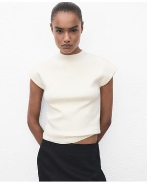 Mango Short-sleeved Fine-knit Sweater - White