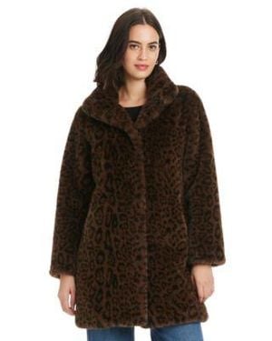Jones New York Collared Faux Fur Coat P Xs Xxl - Brown