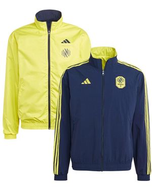 adidas Navy And Yellow Nashville Sc 2023 On-field Anthem Full-zip Reversible Team Jacket - Blue