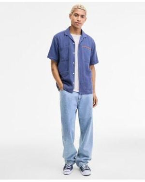 Sun & Stone Sun Stone Camp Joss Regular Fit Embroidered Button Down Shirt Inside Out Regular Fit T Shirt baggy Jeans Macys Exclusive - Blue