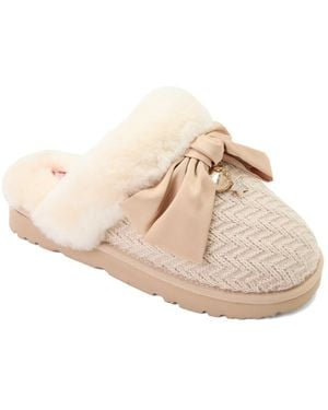 Dearfoams Daniella Karagach's Fireside Knit Shearling Scuff Slippers - Natural