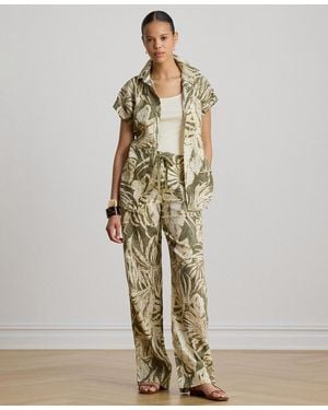 Ralph Lauren Mid-rise Palm-frond-print Wide-leg Pants - Natural