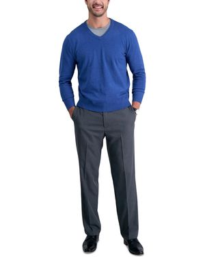 Haggar Cool 18 Pro Classic-fit Expandable Waist Flat Front Stretch Dress Pants - Gray