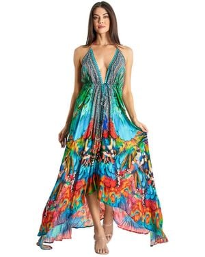 La Moda Clothing Maxi Halterneck Dress - Blue