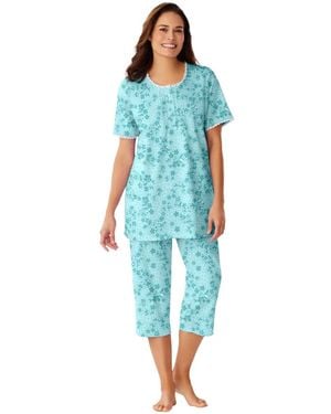 Only Neccessities Plus Size 2-piece Pintuck Tee And Capri Sleep Set - Blue