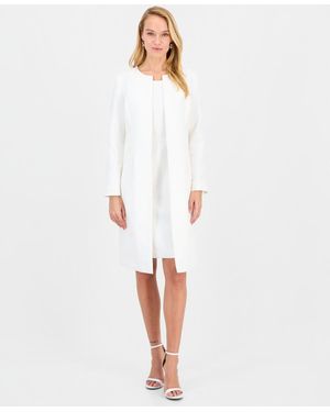 Le Suit Jacquard Jacket & Round-neck Sheath 2 Piece Dress Suit - White