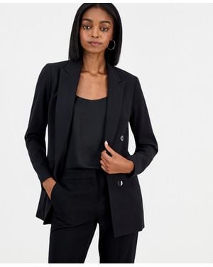BarIII Bi-stretch Faux Double-breasted Boyfriend Jacket - Black